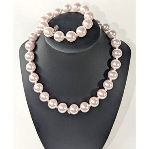 Statement Pink Bead Stretch Necklace Bracelet Set